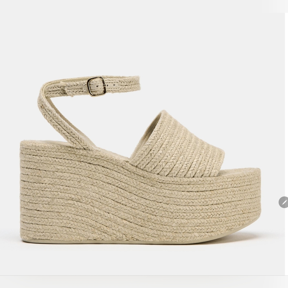Zara Beige Wedge Sandals - Picture 4 of 6